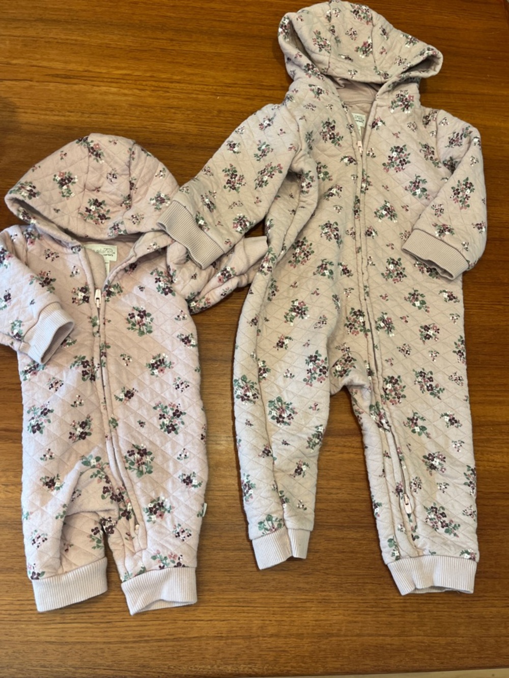 Floral Quilted Hooded Baby Romper - Blush Pink